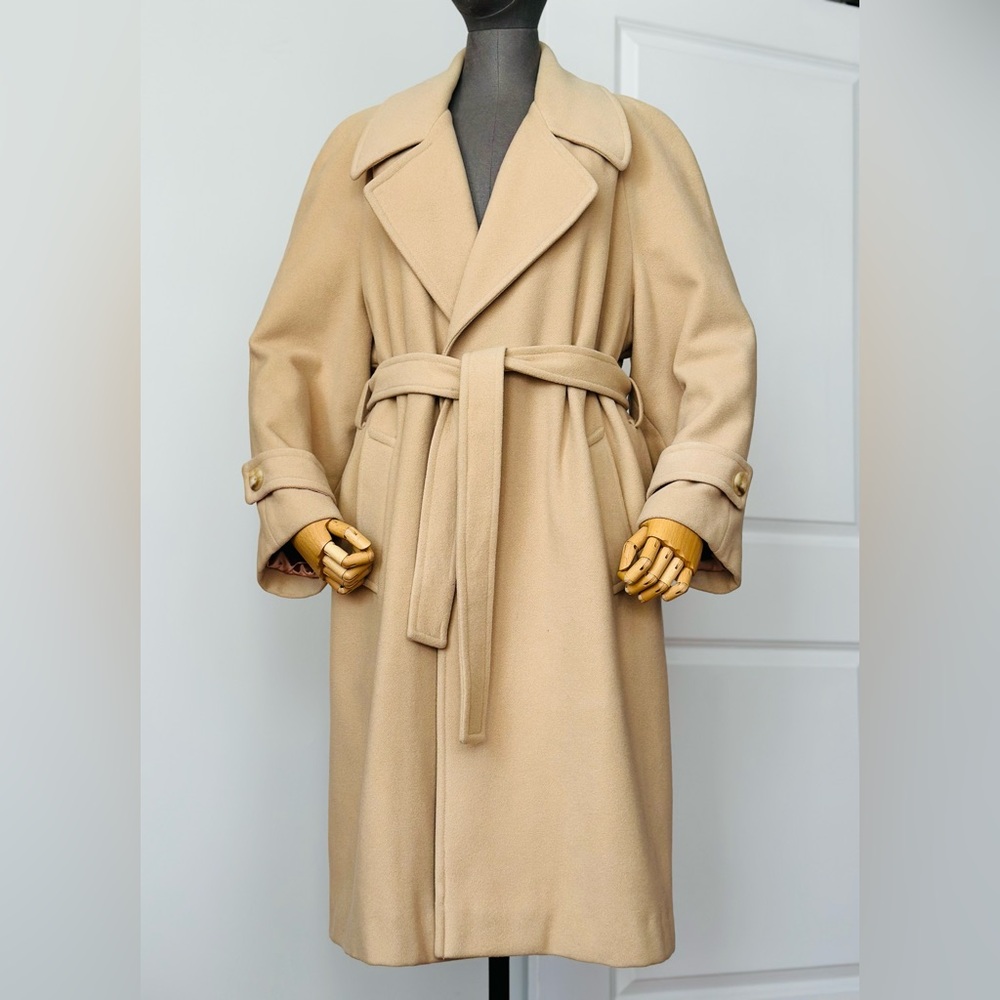 Vintage Camel Classic Lambswool Midi Coat | Belted Wrap Style - Picture 14 of 17
